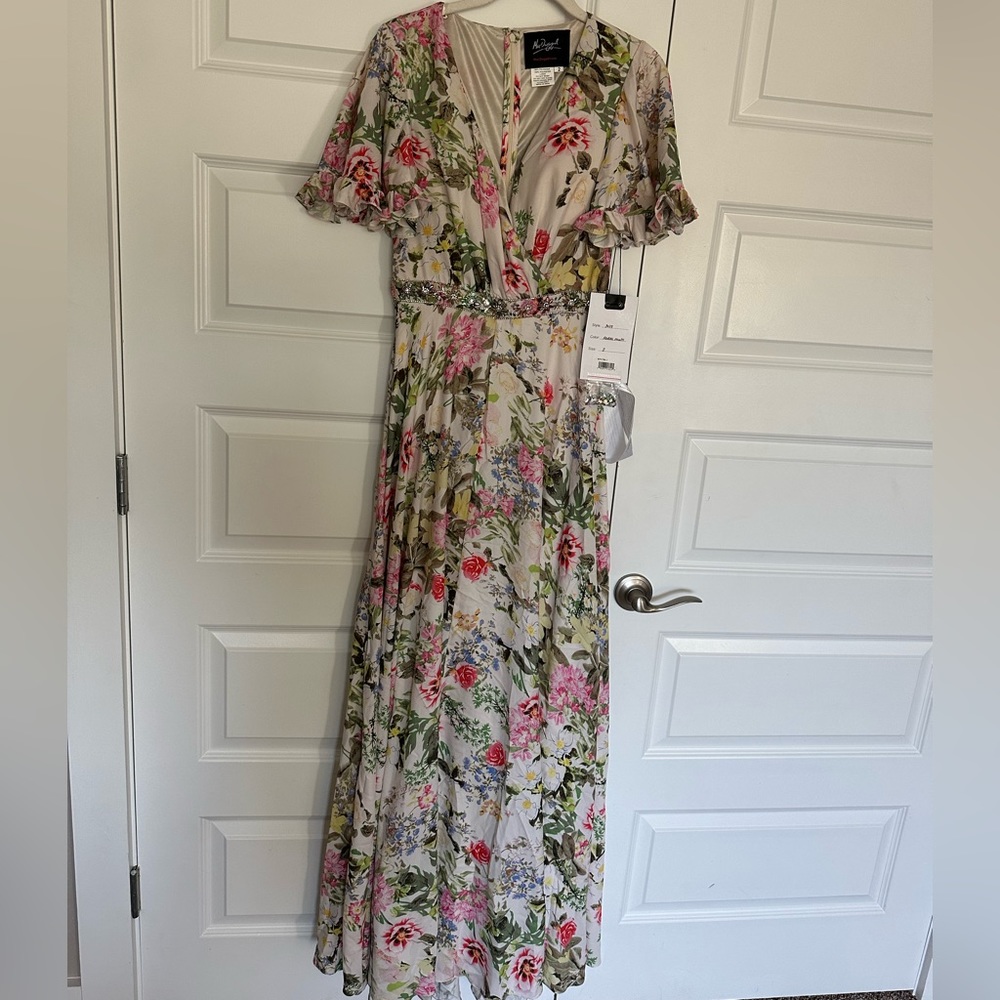 Mac Duggal‎ Floral Faux Wrap Flutter Sleeve A-line Gown- NWT 2 - Picture 4 of 10